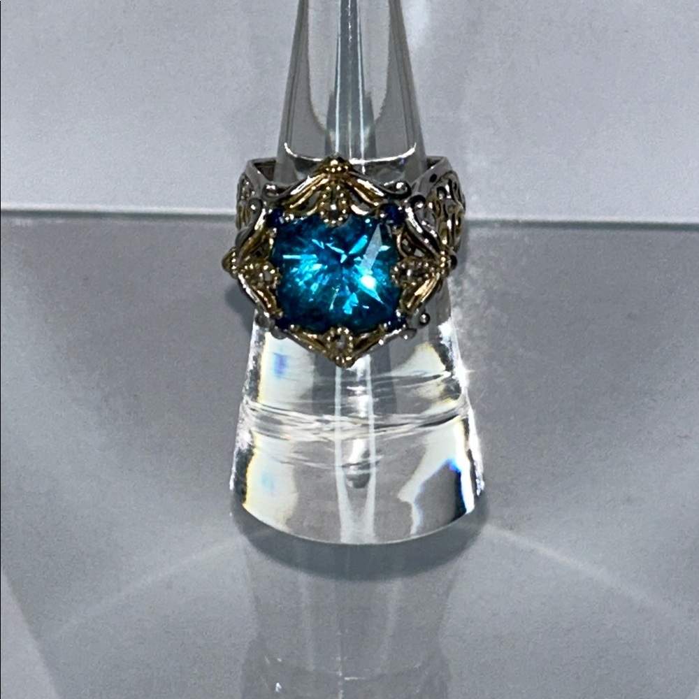 NWOT Gems En Vogue Sterling Silver Palladium London Blue Topaz Designer Ring
